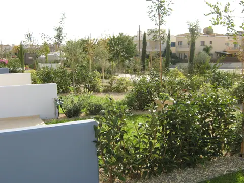 A communal garden designed by Antoine Garden Designer, Paphos — its irrigation in view